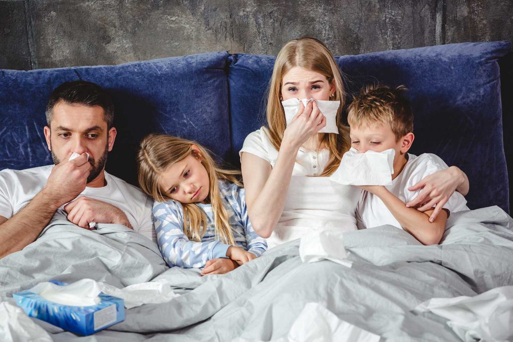 Família com problemas respiratórios