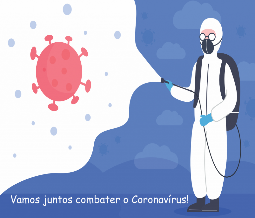 Ilustração com texto "Vamos juntos combater o Coronavirus"